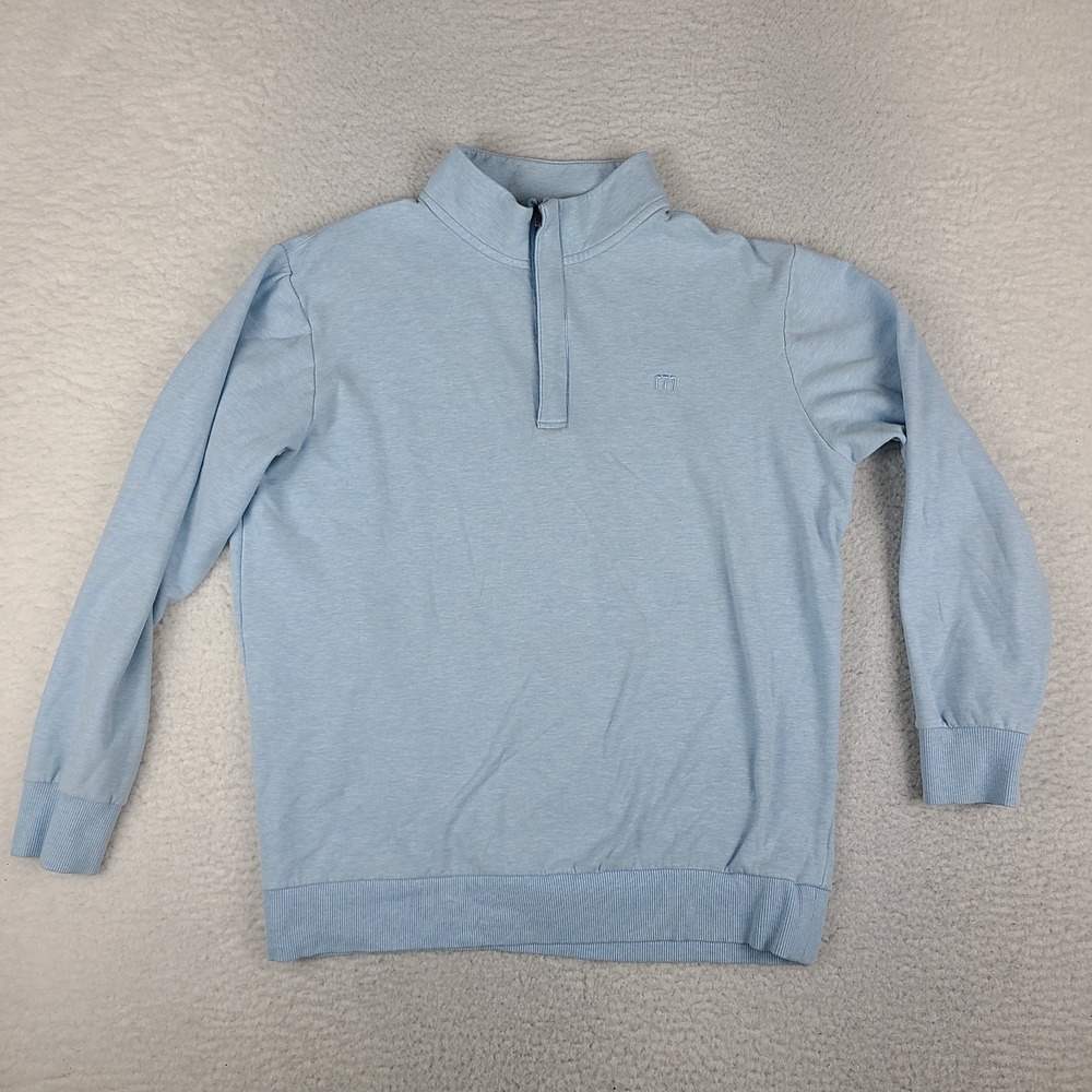 Travis Mathew Sweater Mens Medium Light Blue Quarter Zip Sweatshirt